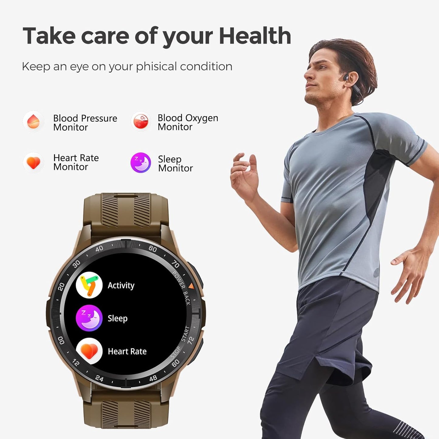 Smart Watches for Men, 1.43'' AMOLED Military Smart Watches for Women, IP68 Waterproof Fitness Watch for Android and iOS, Smartwatch with Heart Rate BP Sleep Monitor and Step Counter (Yellow)