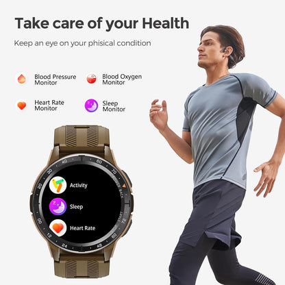 Smart Watches for Men, 1.43'' AMOLED Military Smart Watches for Women, IP68 Waterproof Fitness Watch for Android and iOS, Smartwatch with Heart Rate BP Sleep Monitor and Step Counter (Yellow)