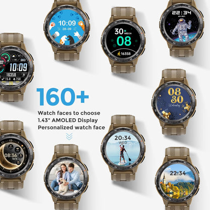 Smart Watches for Men, 1.43'' AMOLED Military Smart Watches for Women, IP68 Waterproof Fitness Watch for Android and iOS, Smartwatch with Heart Rate BP Sleep Monitor and Step Counter (Yellow)