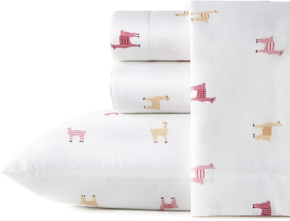 Twin Sheet Set, Cotton Percale Bedding Set, Crisp & Cool, Ideal Bedding Set (Miss Llama, Twin)