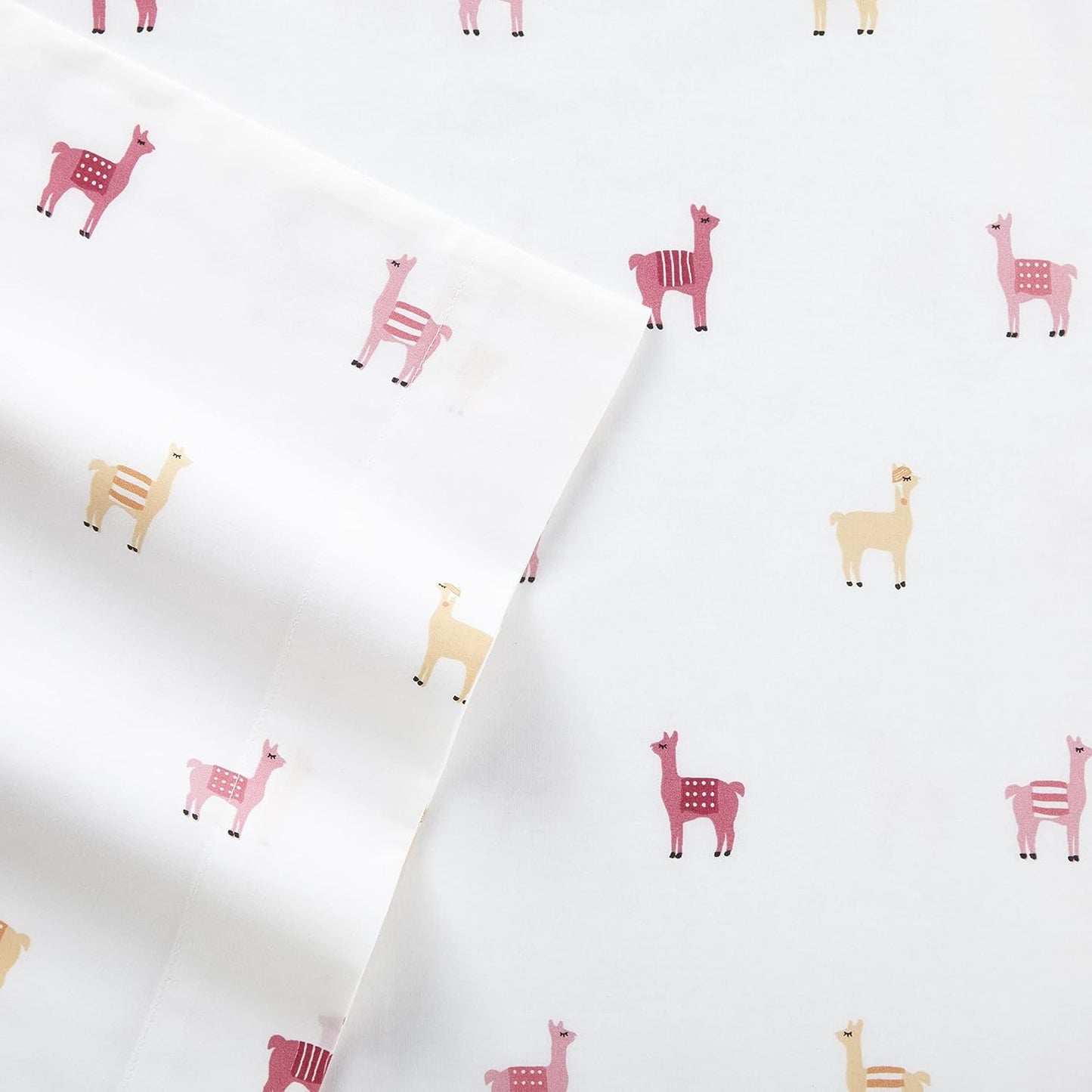 Twin Sheet Set, Cotton Percale Bedding Set, Crisp & Cool, Ideal Bedding Set (Miss Llama, Twin)