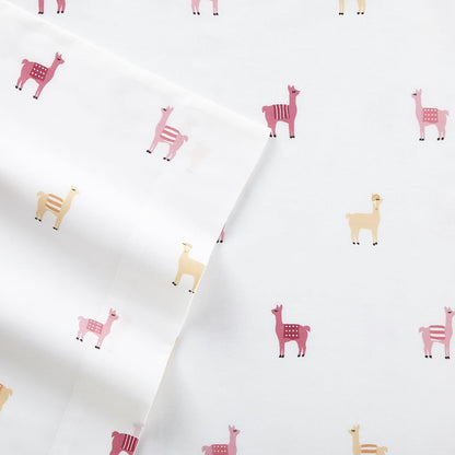 Twin Sheet Set, Cotton Percale Bedding Set, Crisp & Cool, Ideal Bedding Set (Miss Llama, Twin)