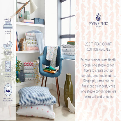 Twin Sheet Set, Cotton Percale Bedding Set, Crisp & Cool, Ideal Bedding Set (Miss Llama, Twin)