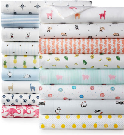 Twin Sheet Set, Cotton Percale Bedding Set, Crisp & Cool, Ideal Bedding Set (Miss Llama, Twin)