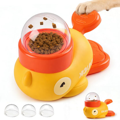Dog Interactive Treat Dispenser, 2026 New Yellow Duck Cat Treat Dispenser with Button, Slow Treat Feeding Dispenser for Small & Large Cats Dogs