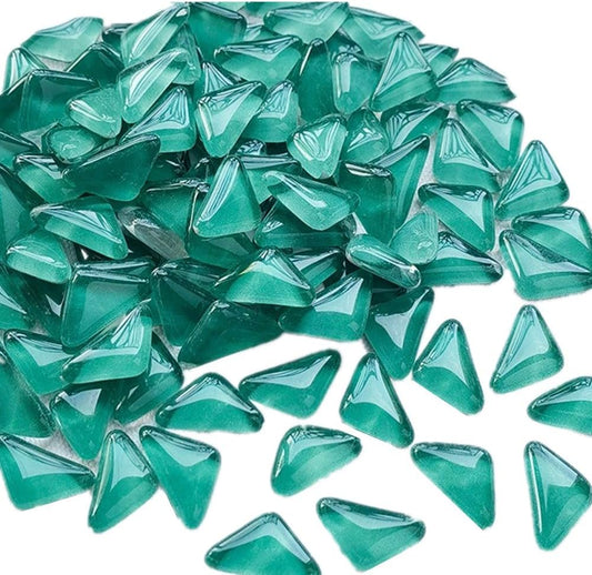 200g Bulk Triangle Mosaic Tiles Glitter Glass Pieces Assorted Color Opaque Mosaic Glass Crafts Supplies for DIY Picture Coaster Home Mosaic Decoration (Teal)