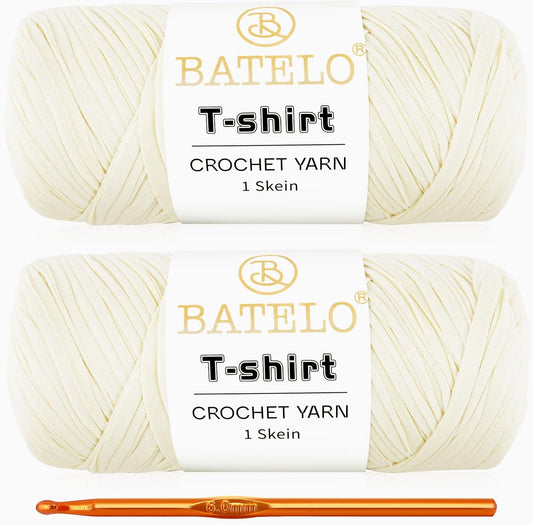 2 Pack T-Shirt Yarn for Bags/Basket/Coaster, Thick Yarn 400g/144yds High Elastic Polyester Fabric (Milk Yellow)