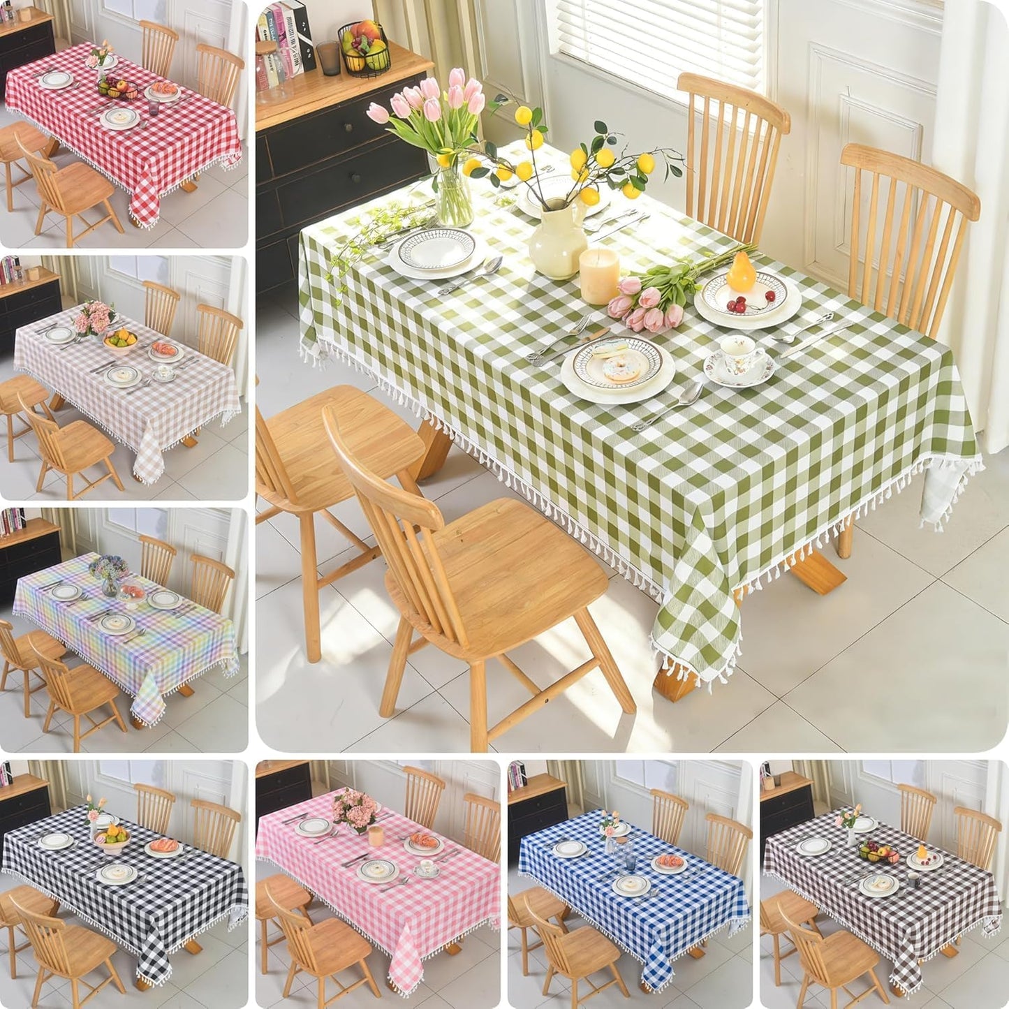 Waterproof Plaid Tablecloth Fabric - Oblong 52x70 Inch Classic Buffalo Tartan Table Cloth for Indoor/Outdoor Use - Washable Tabletop Cover for Dinner, BBQs, and Parties