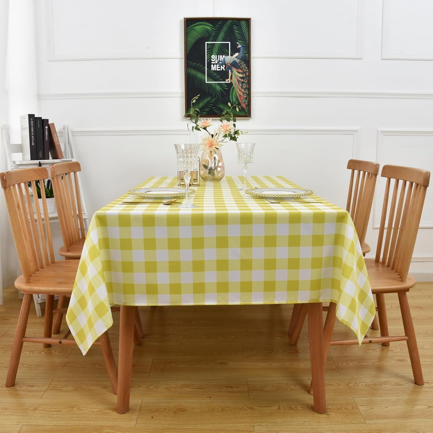 Waterproof Plaid Tablecloth Fabric - Oblong 52x70 Inch Classic Buffalo Tartan Table Cloth for Indoor/Outdoor Use - Washable Tabletop Cover for Dinner, BBQs, and Parties
