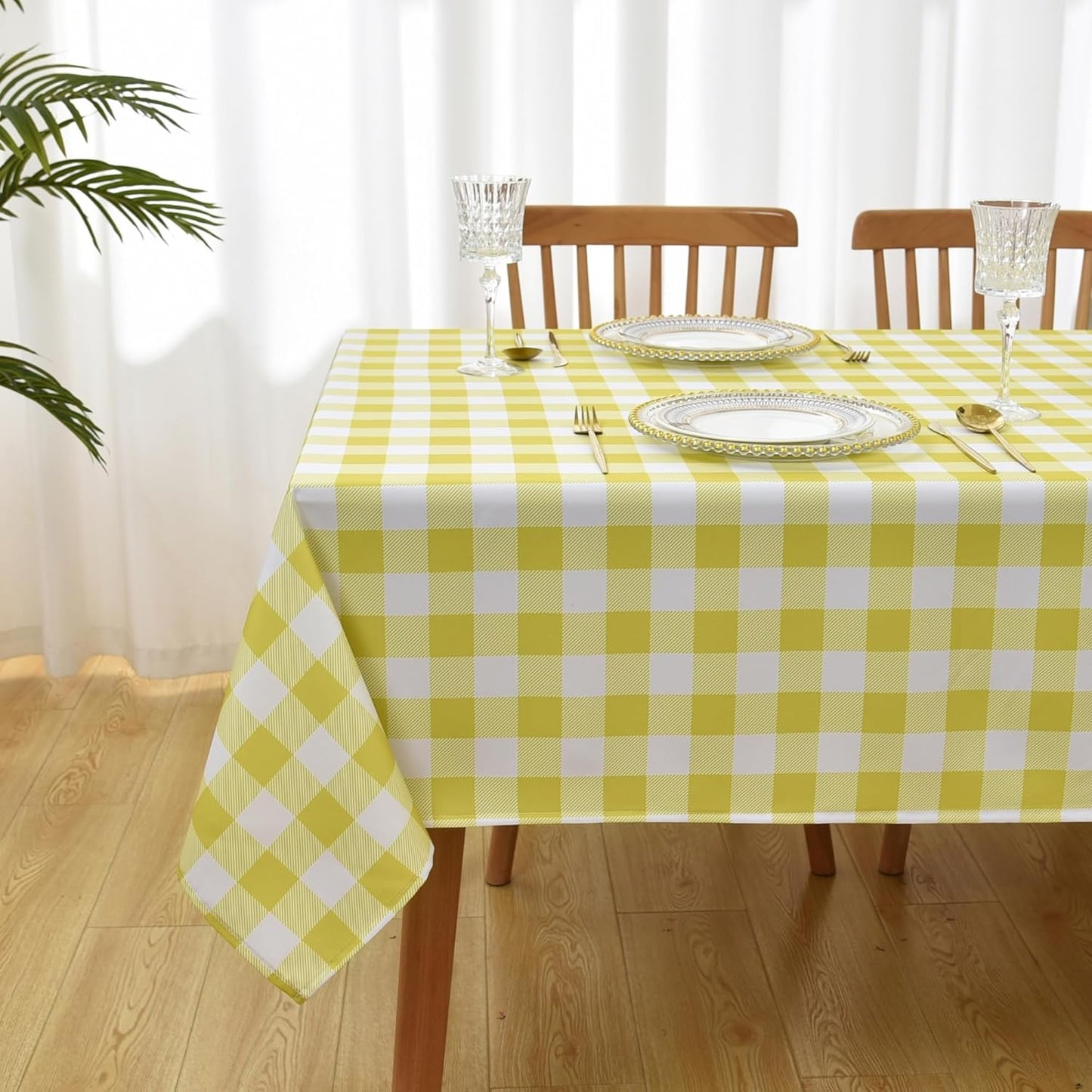 Waterproof Plaid Tablecloth Fabric - Oblong 52x70 Inch Classic Buffalo Tartan Table Cloth for Indoor/Outdoor Use - Washable Tabletop Cover for Dinner, BBQs, and Parties