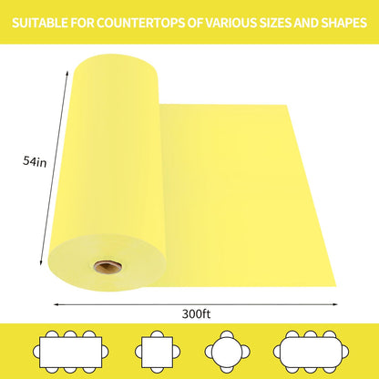 54 Inch X 300 Feet Plastic Table Cover Roll Disposable Tablecloth with Slide Cutter for All Type/Shape Tables | Party, Banquet, Birthdays, Weddings(Light Yellow, 300 Feet)