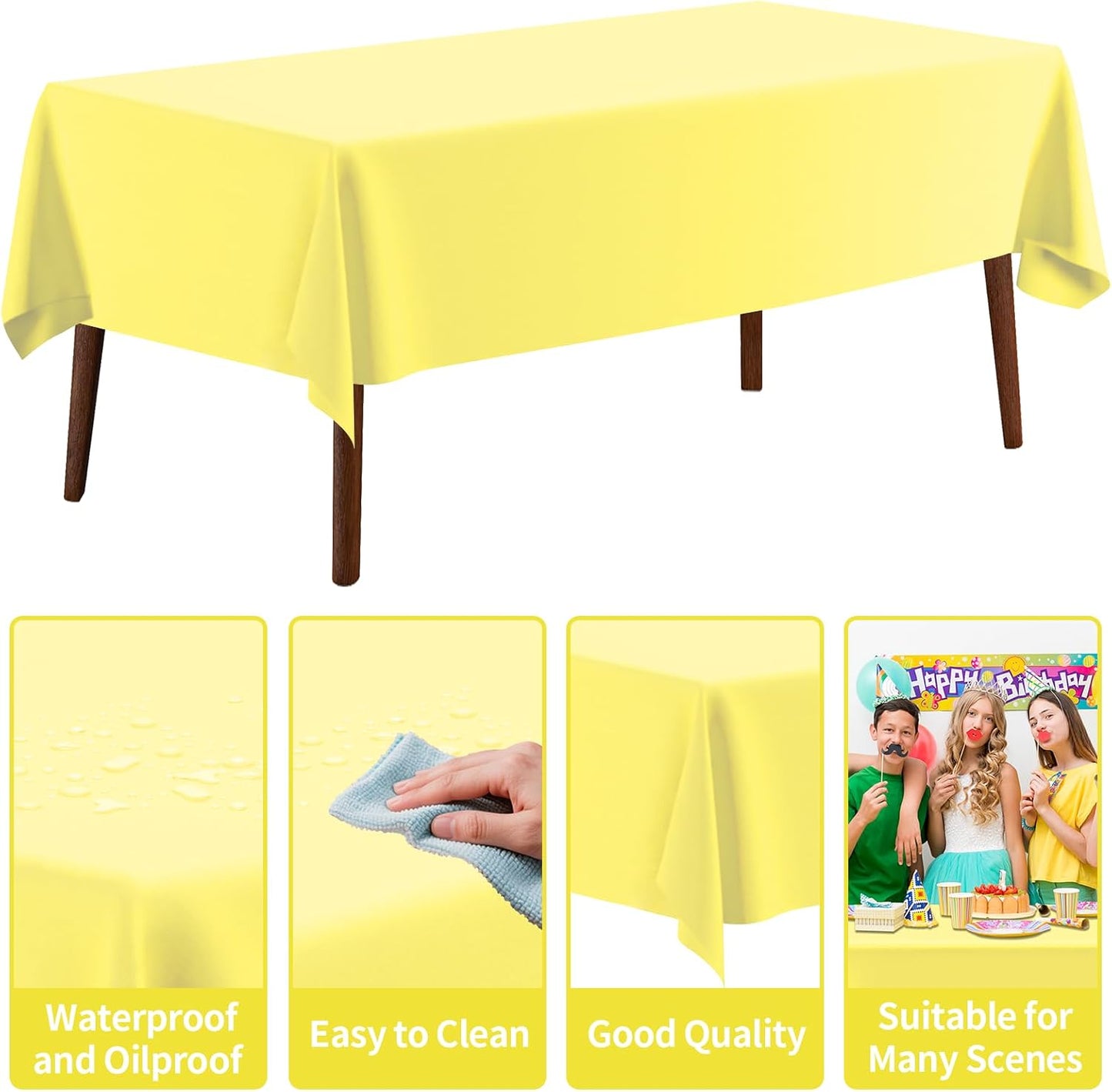 54 Inch X 300 Feet Plastic Table Cover Roll Disposable Tablecloth with Slide Cutter for All Type/Shape Tables | Party, Banquet, Birthdays, Weddings(Light Yellow, 300 Feet)