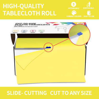 54 Inch X 300 Feet Plastic Table Cover Roll Disposable Tablecloth with Slide Cutter for All Type/Shape Tables | Party, Banquet, Birthdays, Weddings(Light Yellow, 300 Feet)
