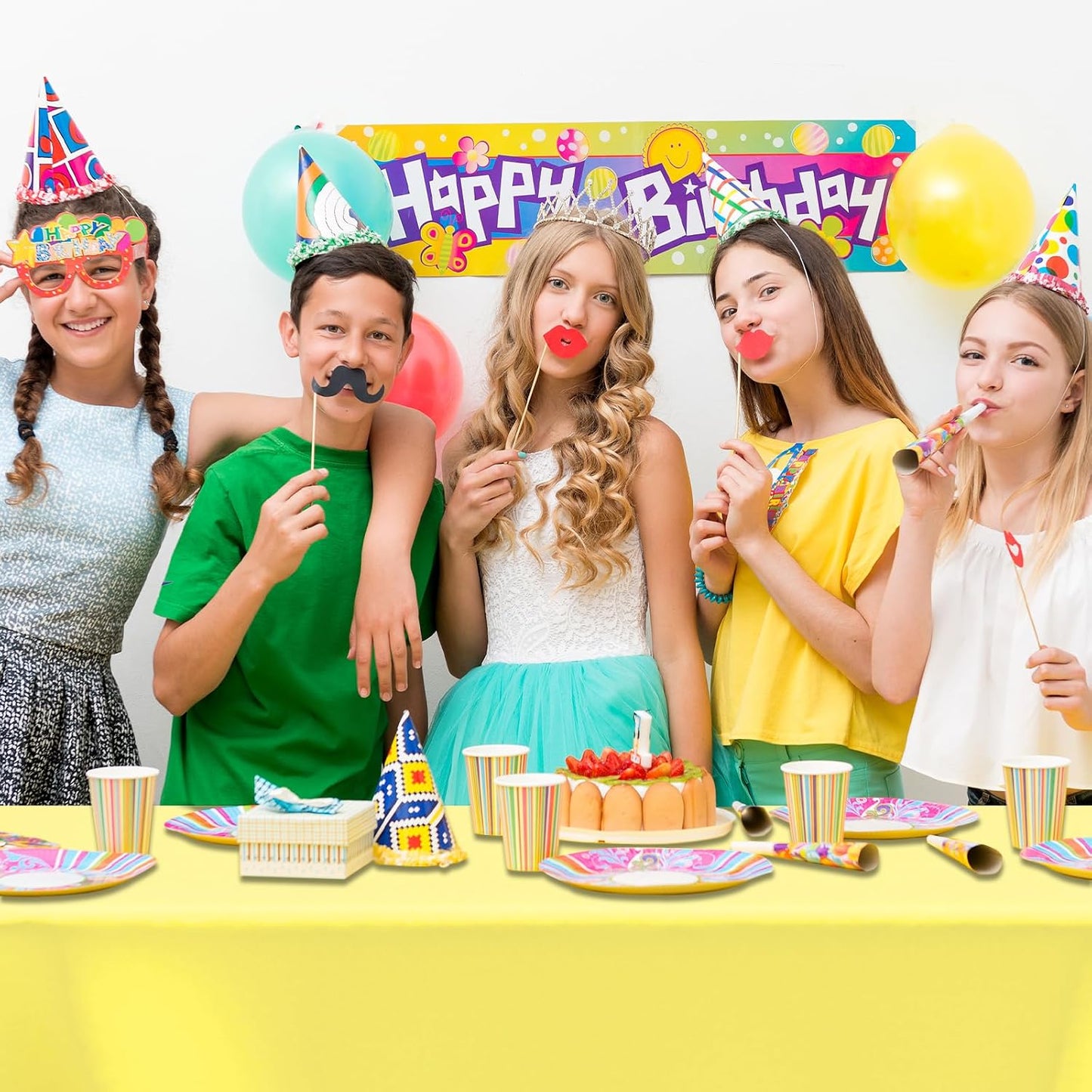 54 Inch X 300 Feet Plastic Table Cover Roll Disposable Tablecloth with Slide Cutter for All Type/Shape Tables | Party, Banquet, Birthdays, Weddings(Light Yellow, 300 Feet)