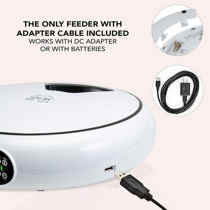Automatic Pet Feeder, 5 Meal Food Dispenser for Dogs, Cats & Small Animals w/Programmable Timer, Dishwasher-Safe Tray Feeds Wet or Dry Food - (Serves 4 Meals Per Day) Adopter Included