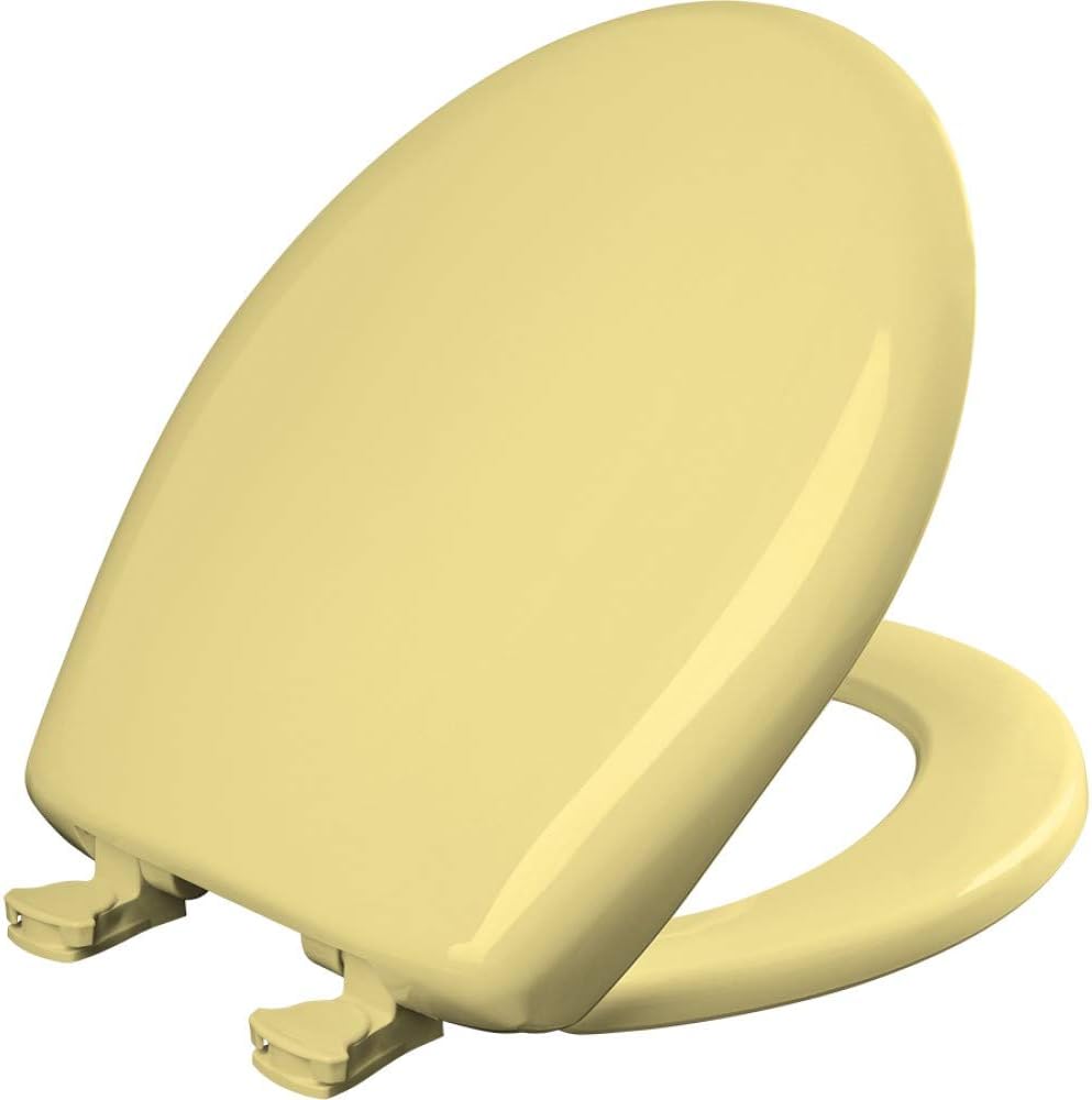 Classic Colors Slow Close Toilet Seat, Easy Clean Hinges and Durable Plastic Seat, Made in USA, Round, Yellow