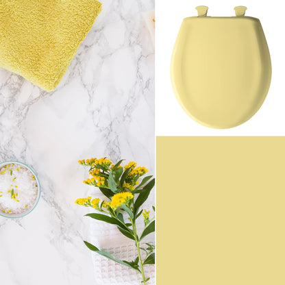 Classic Colors Slow Close Toilet Seat, Easy Clean Hinges and Durable Plastic Seat, Made in USA, Round, Yellow