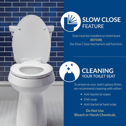Classic Colors Slow Close Toilet Seat, Easy Clean Hinges and Durable Plastic Seat, Made in USA, Round, Yellow