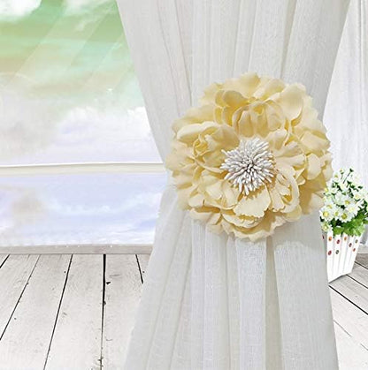 Chictie 2 Piece Large Cloth Flower Magnetic Curtain Tieback Wedding Decorative Holdbacks Rope American Rustic Style Drapery Holder Clip for Girl's Room (Beige Yellow)