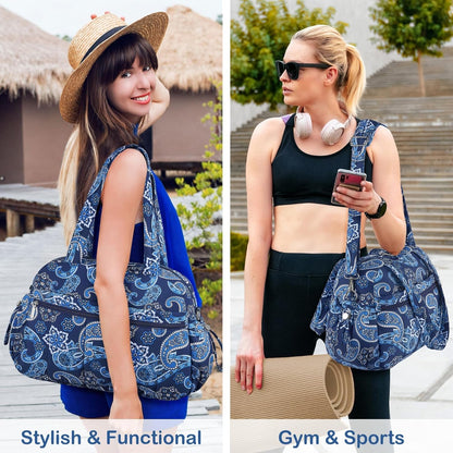 Travel Duffel Bag for Women, Puffer Gym Bag Sports Tote with Wet Pocket, Carry On Weekender with Luggage Sleeve (Golden Yellow)