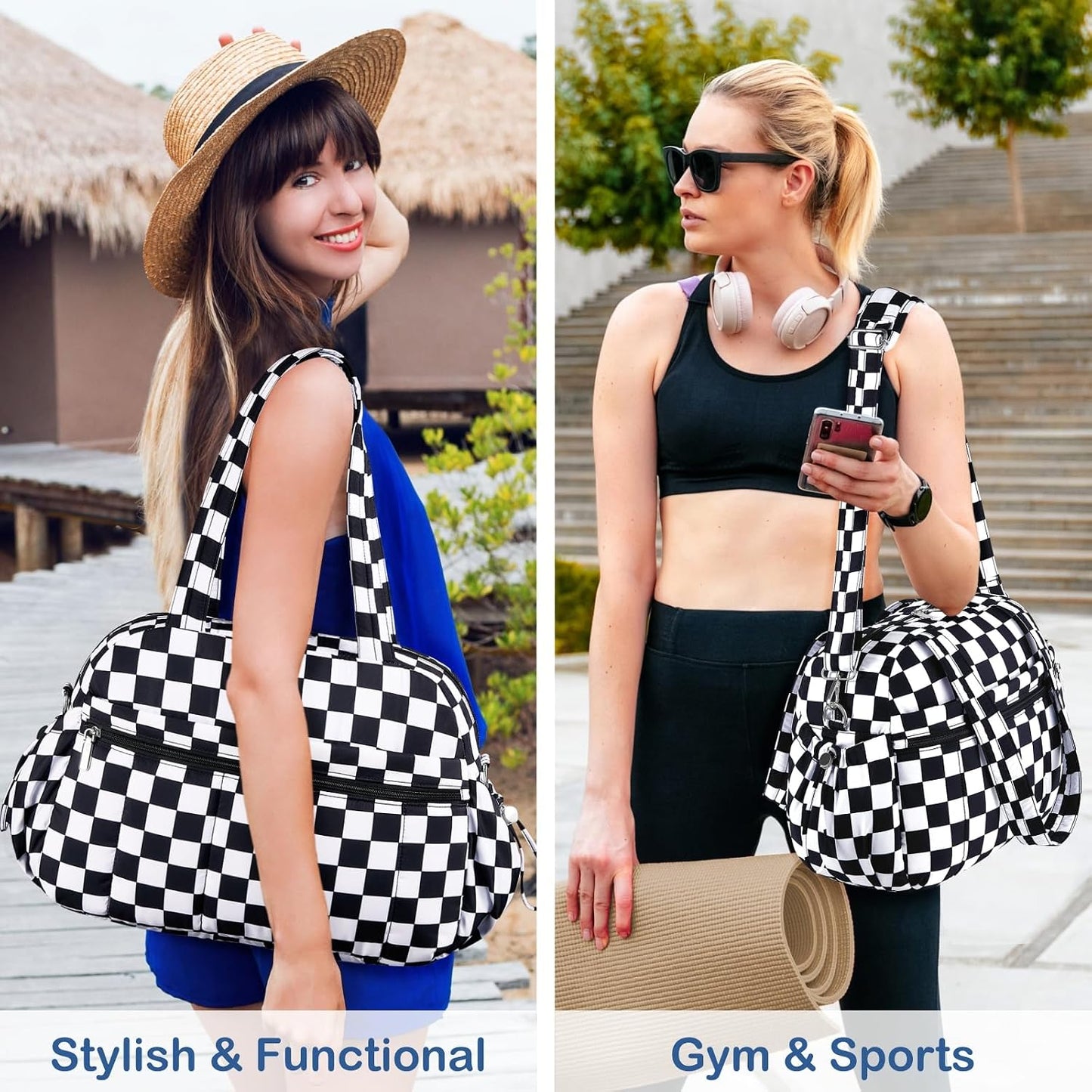 Travel Duffel Bag for Women, Puffer Gym Bag Sports Tote with Wet Pocket, Carry On Weekender with Luggage Sleeve (Golden Yellow)