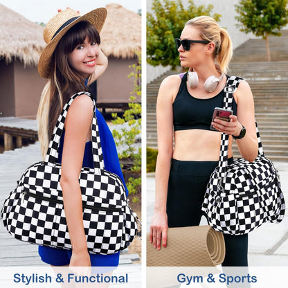 Travel Duffel Bag for Women, Puffer Gym Bag Sports Tote with Wet Pocket, Carry On Weekender with Luggage Sleeve (Golden Yellow)
