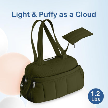 Travel Duffel Bag for Women, Puffer Gym Bag Sports Tote with Wet Pocket, Carry On Weekender with Luggage Sleeve (Golden Yellow)