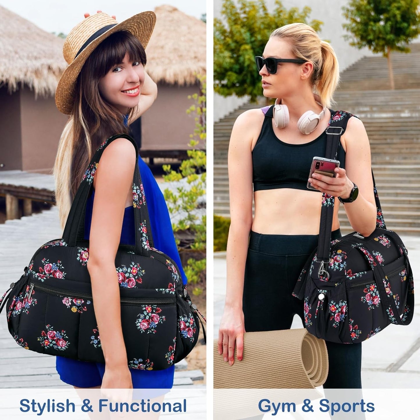 Travel Duffel Bag for Women, Puffer Gym Bag Sports Tote with Wet Pocket, Carry On Weekender with Luggage Sleeve (Golden Yellow)