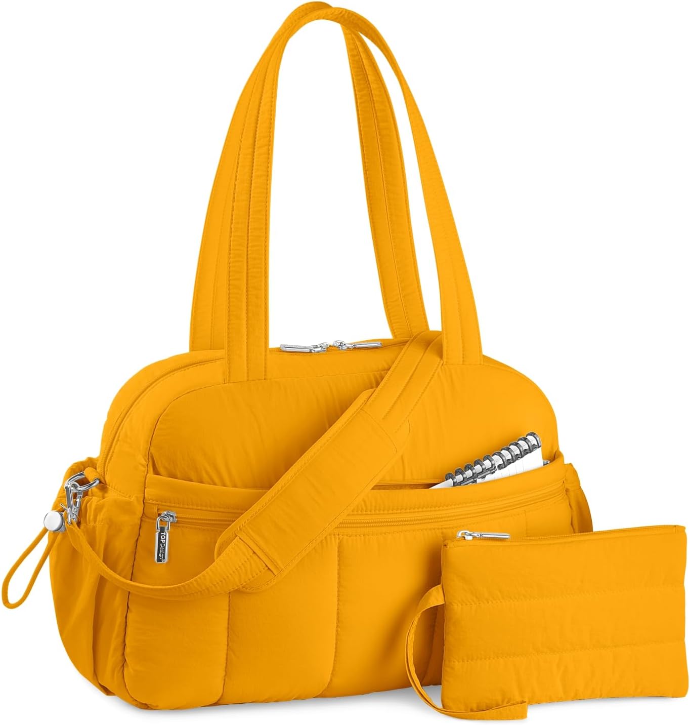 Travel Duffel Bag for Women, Puffer Gym Bag Sports Tote with Wet Pocket, Carry On Weekender with Luggage Sleeve (Golden Yellow)