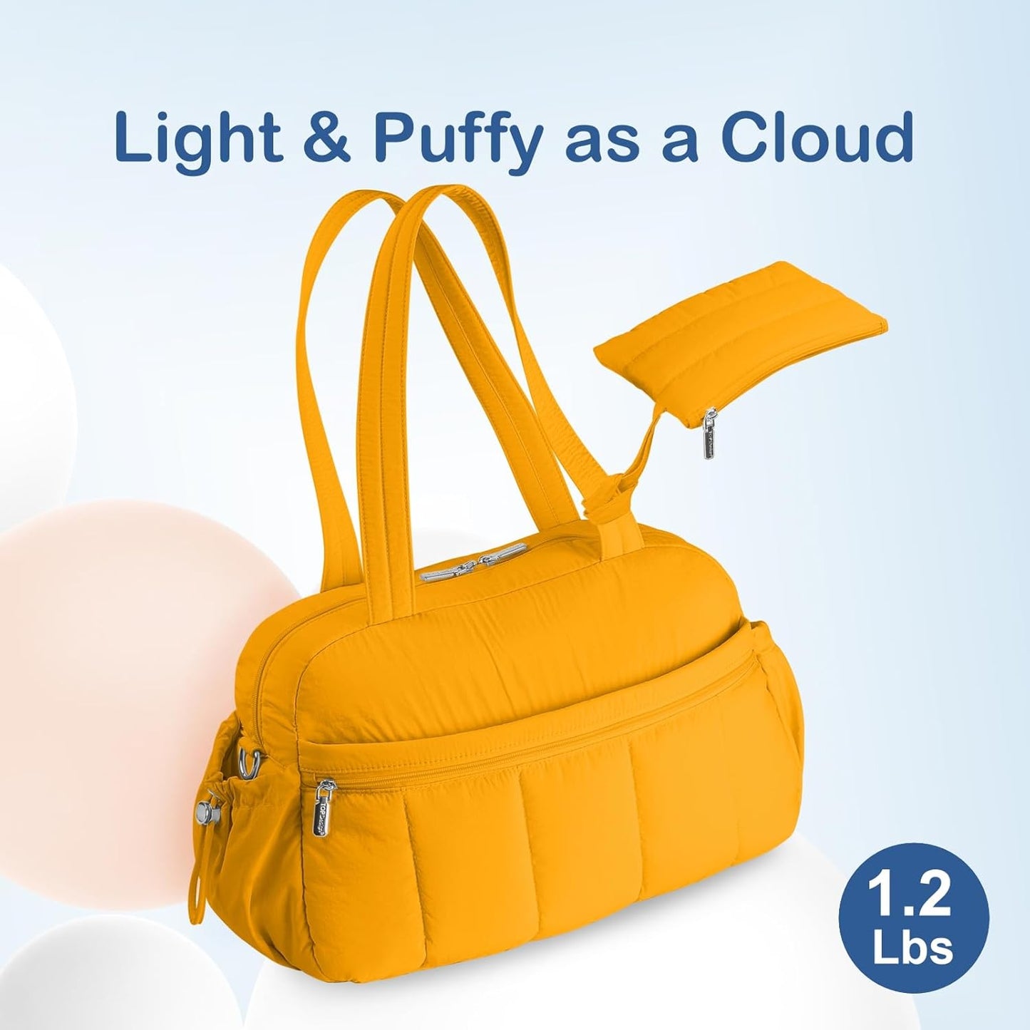 Travel Duffel Bag for Women, Puffer Gym Bag Sports Tote with Wet Pocket, Carry On Weekender with Luggage Sleeve (Golden Yellow)