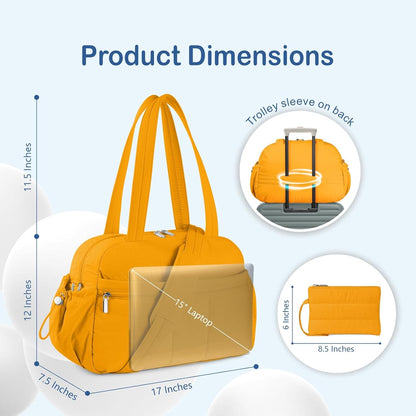 Travel Duffel Bag for Women, Puffer Gym Bag Sports Tote with Wet Pocket, Carry On Weekender with Luggage Sleeve (Golden Yellow)