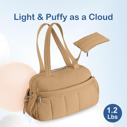 Travel Duffel Bag for Women, Puffer Gym Bag Sports Tote with Wet Pocket, Carry On Weekender with Luggage Sleeve (Golden Yellow)