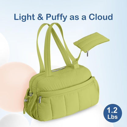 Travel Duffel Bag for Women, Puffer Gym Bag Sports Tote with Wet Pocket, Carry On Weekender with Luggage Sleeve (Golden Yellow)