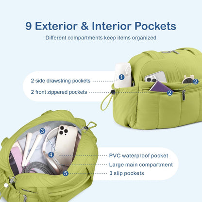 Travel Duffel Bag for Women, Puffer Gym Bag Sports Tote with Wet Pocket, Carry On Weekender with Luggage Sleeve (Golden Yellow)