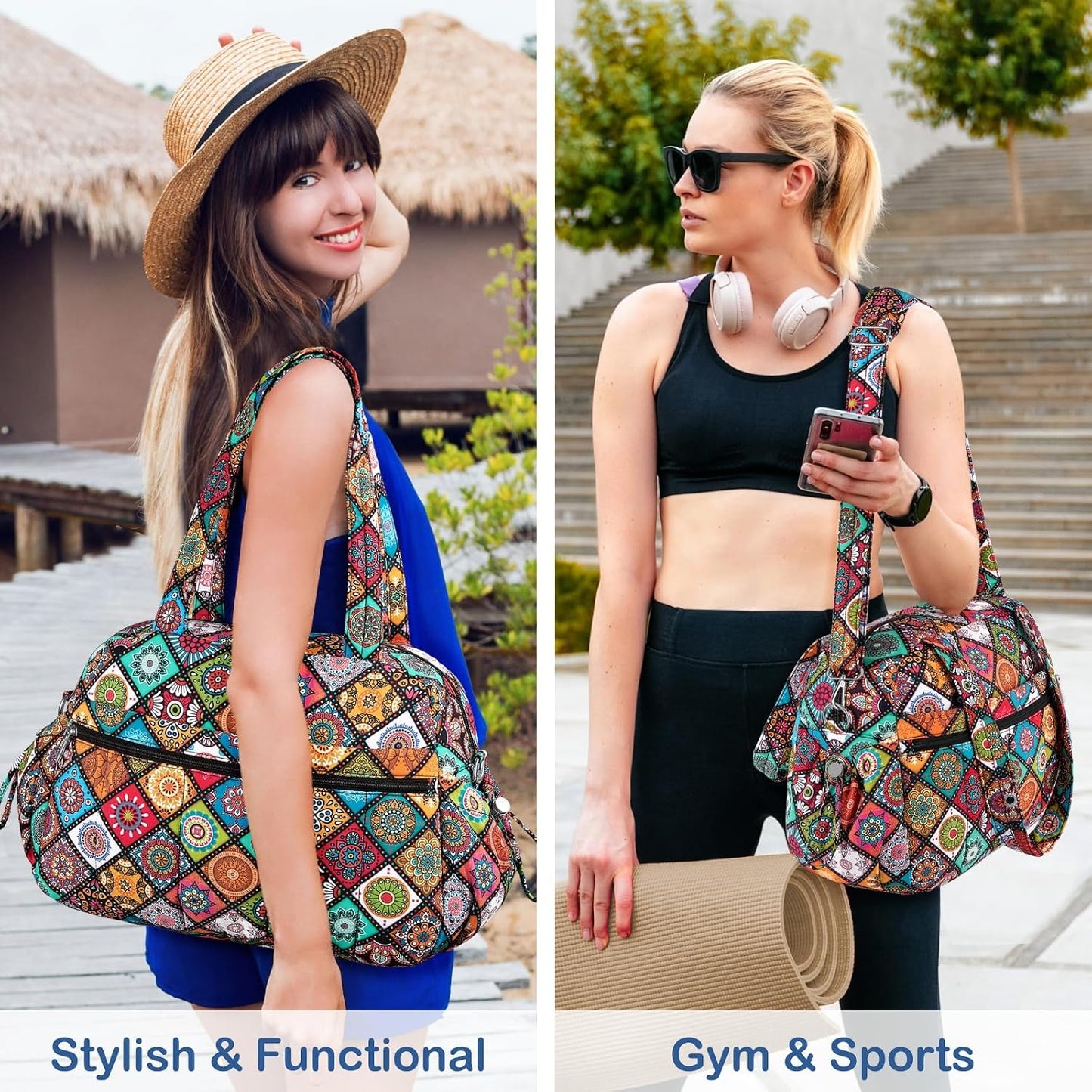 Travel Duffel Bag for Women, Puffer Gym Bag Sports Tote with Wet Pocket, Carry On Weekender with Luggage Sleeve (Golden Yellow)