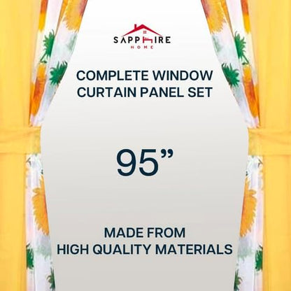 Sapphire Home Sheer Curtains - Two Tone 4 Panels Set w/Valance & Tiebacks, 55"x63", Lightweight Light-Filtering Window Curtain for Living Room, Bedroom, Kitchen, Dining Room - Sunflower/Yellow