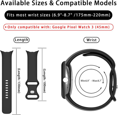 Band Compatible with Google Pixel Watch 3/4 (45mm), Soft Silicone Sport Replacement Straps Bracelet for Google Pixel Watch 45mm