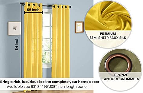 J&V TEXTILES 2 Panels Solid Grommet Faux Silk Window Curtain Drapes Treatment in 84" Length (Yellow)*