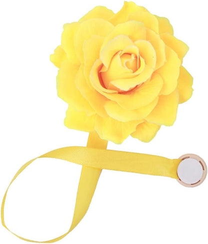 Curtain Tiebacks, Rose Magnetic Curtain Holders，Elegant 2 Pack Decorative Rope Holdback Holder, Home Decor Thin or Sheer Window Drapries Bed Canopy (Yellow)