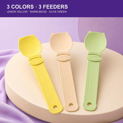 3 Pack Cat Treat Dispenser Spoons for Wet Food – Lickable Squeeze Spoon for Churu & Cat Treats – Multi-Function Feeding Spoon for Cats – 9.8 Inch,Beige, Yellow, Green