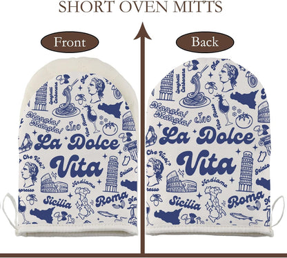 La Dolce Vita Oven Glove Italian Mama Nonna Short Oven Mitt Italian Lemon Housewarming Gifts for Women (La Do G)