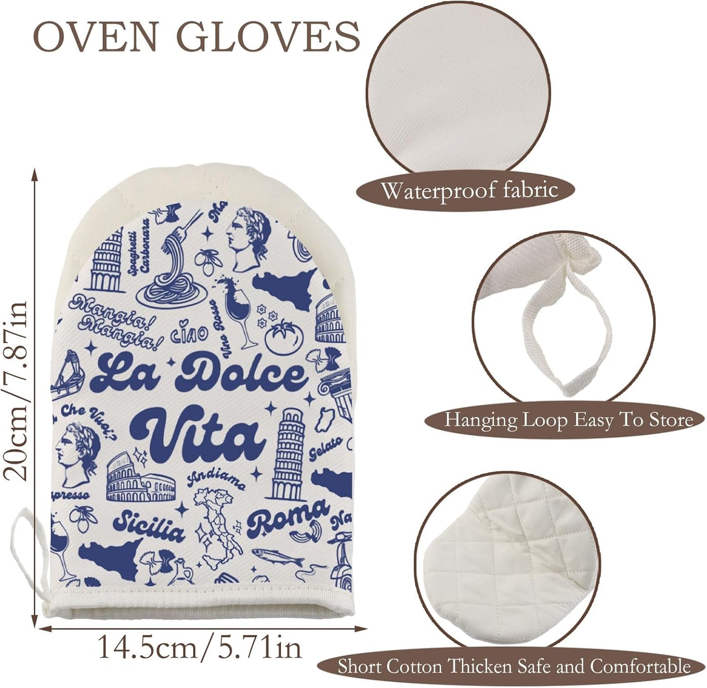 La Dolce Vita Oven Glove Italian Mama Nonna Short Oven Mitt Italian Lemon Housewarming Gifts for Women (La Do G)