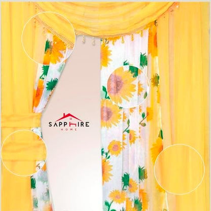 Sapphire Home Sheer Curtains - Two Tone 4 Panels Set w/Valance & Tiebacks, 55"x63", Lightweight Light-Filtering Window Curtain for Living Room, Bedroom, Kitchen, Dining Room - Sunflower/Yellow