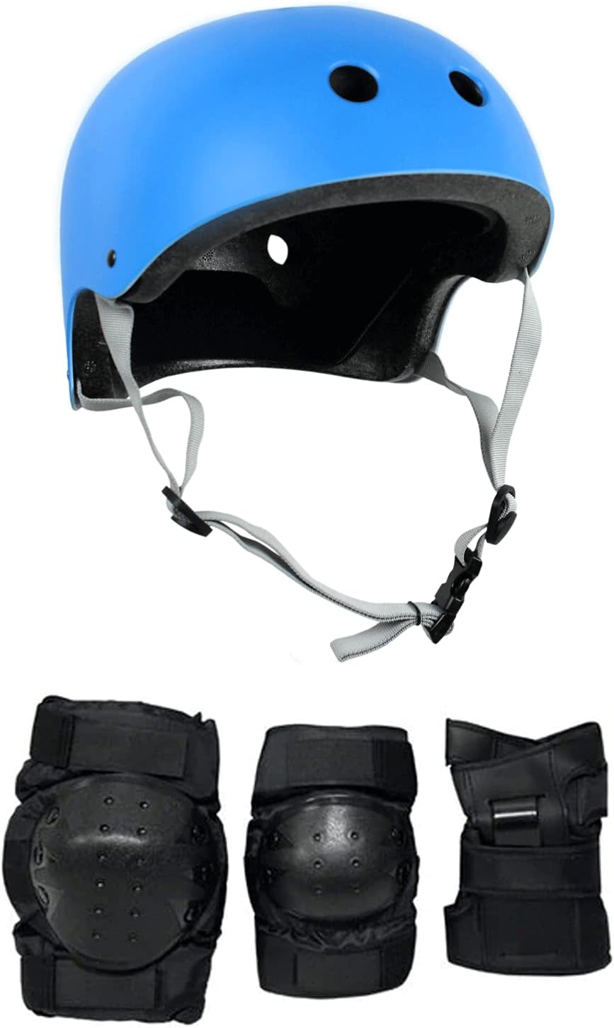 Skateboard Helmet and Pads Combo Includes Helmet, Knee Pads, Elbow Pads, Wrist Guards - Choose Size and Color