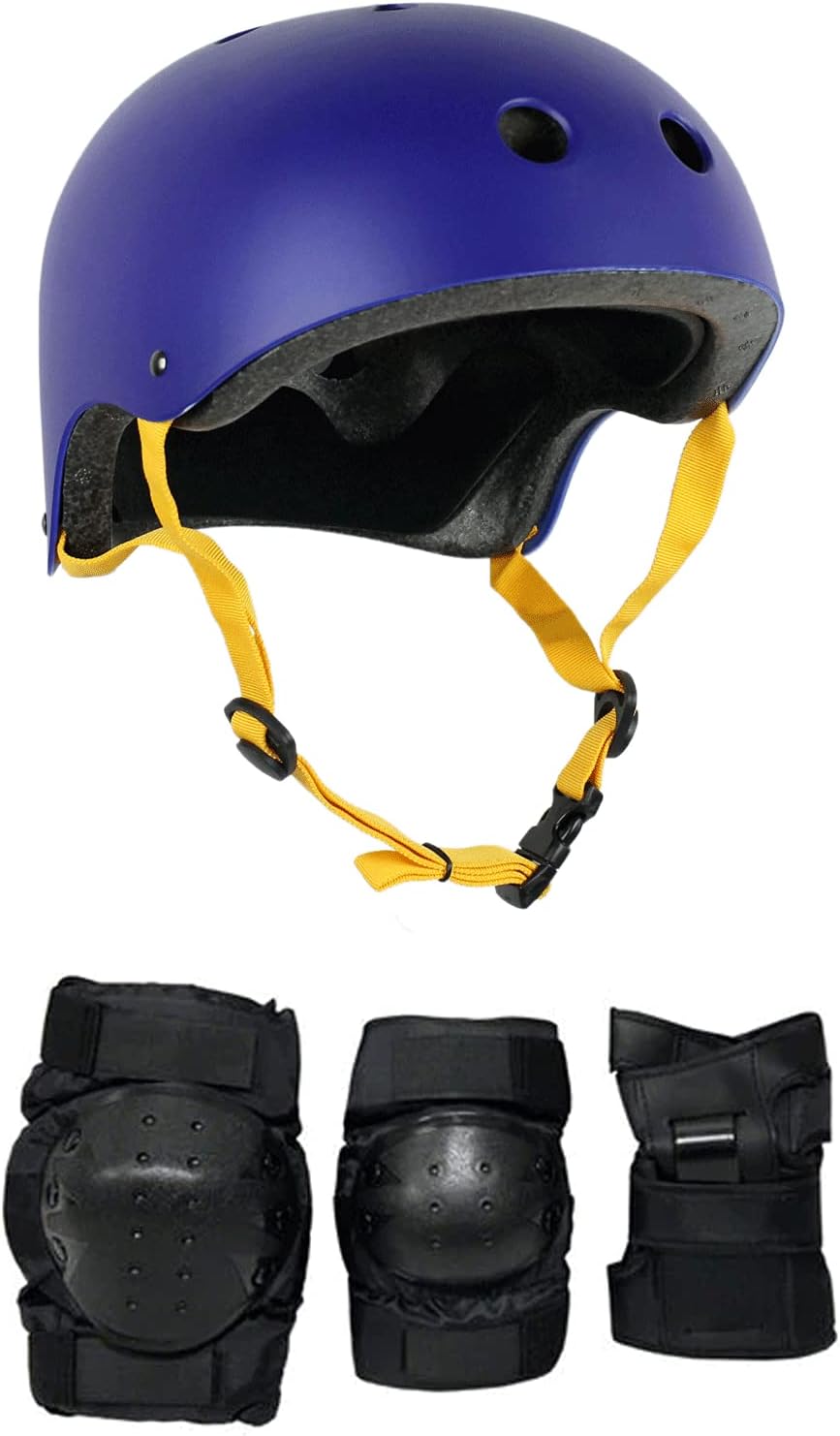 Skateboard Helmet and Pads Combo Includes Helmet, Knee Pads, Elbow Pads, Wrist Guards - Choose Size and Color