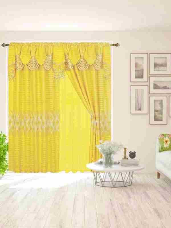Generic Jacquard Window 84 Inch Length Curtain Drapes w/Attached Valance + Faux Silk Backing + 2 Tassels, Floral Curtain Drape for Living/Dining Rooms, Rod Pocket Chloee (Yellow)