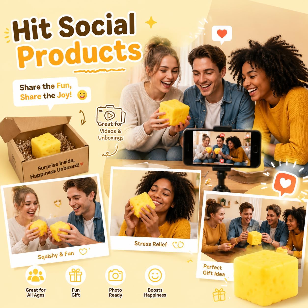 2 Pack Big Cheese Squishy, Fake Cheese Stress Ball, Slow Rising Squishy Toys, Squeeze Cheese Squishys Cheap, Suitable for Adults and Children, as Well as squishies for Girls.