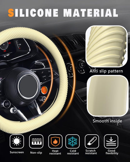 Car Steering Wheel Cover, Thin Anti-Skid Silicone,Light Yellow | Steering Wheel Cover for Men & Women, Universal Automotive Interior Accessories for Most Cars