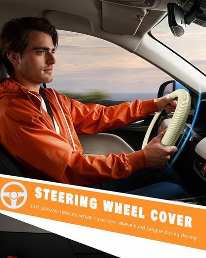 Car Steering Wheel Cover, Thin Anti-Skid Silicone,Light Yellow | Steering Wheel Cover for Men & Women, Universal Automotive Interior Accessories for Most Cars
