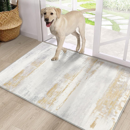 Door Mat, Front Indoor Door Mat Faux Wool Non-Slip Entryway Rug Absorbent Abstract Throw Rug for Indoor Entrance Hallway Laundry Room, High Traffic Areas, 24X36 Inches, Yellow Washable